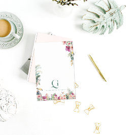 Tropiskt monogram floral personligt skrivbord post-it block