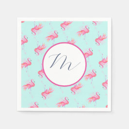 Tropiskt monogram Rosa Flamingo Watercolor Pappersservett
