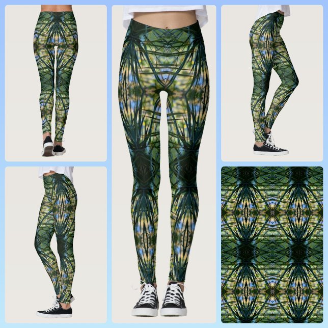 Tropiskt Mönster Grön Boho Chic Leggings (Skapare uppladdad)
