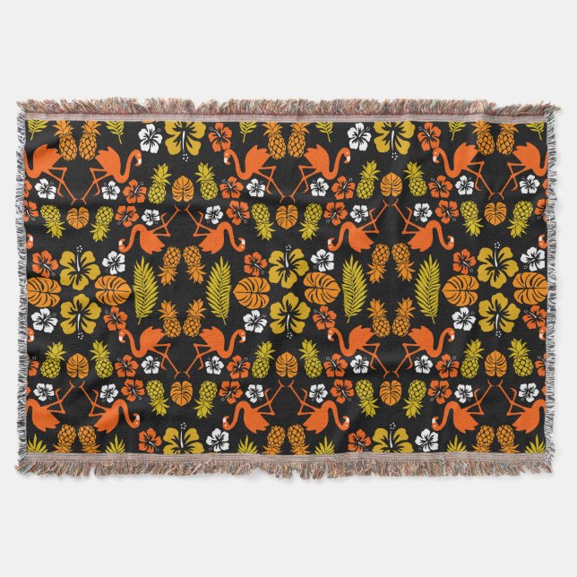 Tropiskt mönster i Blommigten för Bright Orange Filt (Framsidan)