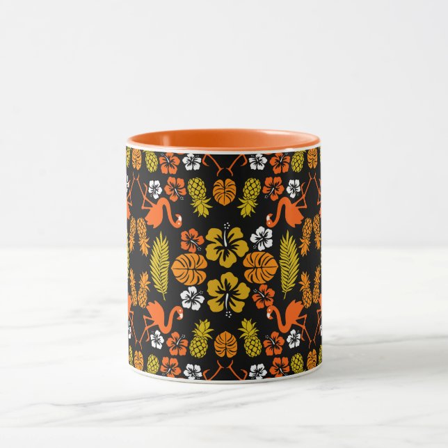 Tropiskt mönster i Blommigten för Bright Orange Mugg (Center)