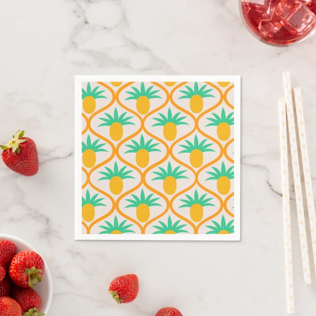 Tropiskt mönster med ananas på orange ogee pappersservett (Insitu)