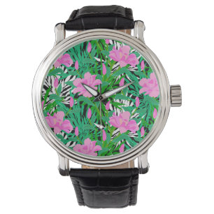 Tropiskt mönster med djungelblommor armbandsur