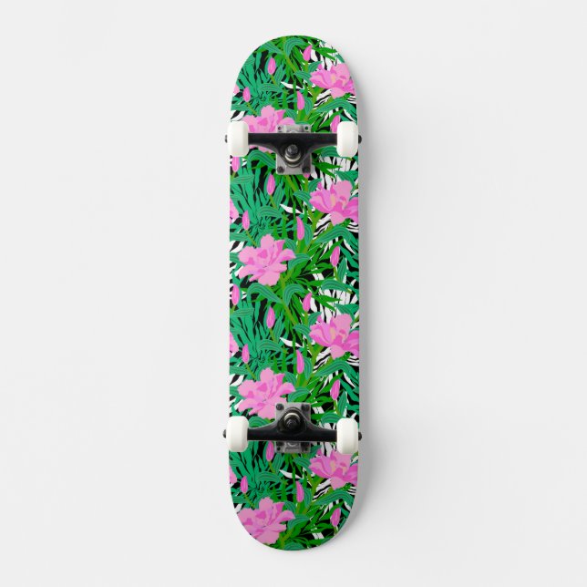 Tropiskt mönster med djungelblommor skateboard bräda 19,5 cm (Framsida)
