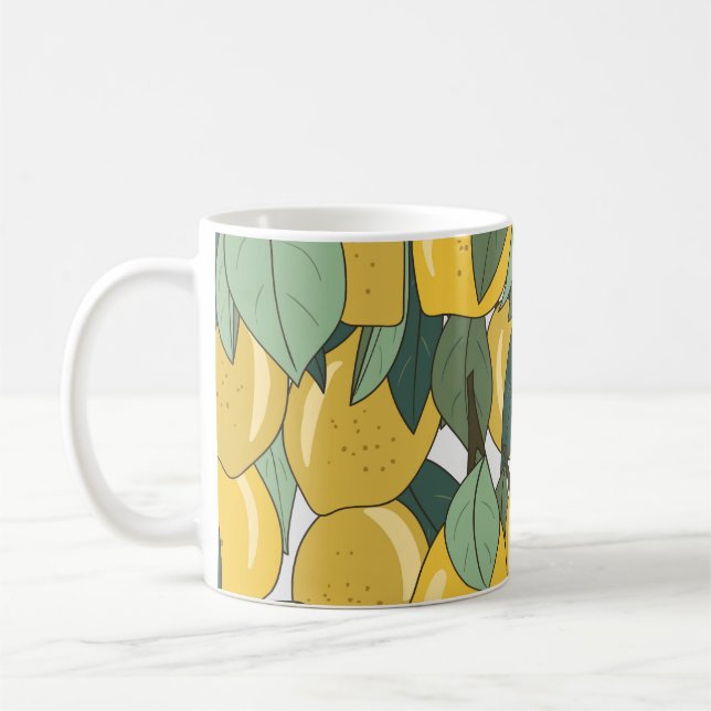 Tropiskt Mönster med Gult Lemons. Kaffemugg (Vänster)