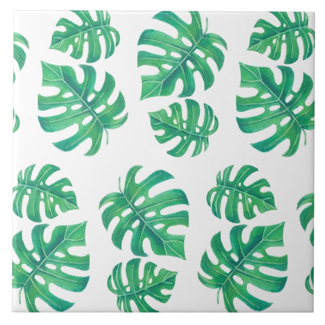 Tropiskt mönster med monstera löv kakelplatta (Framsidan)