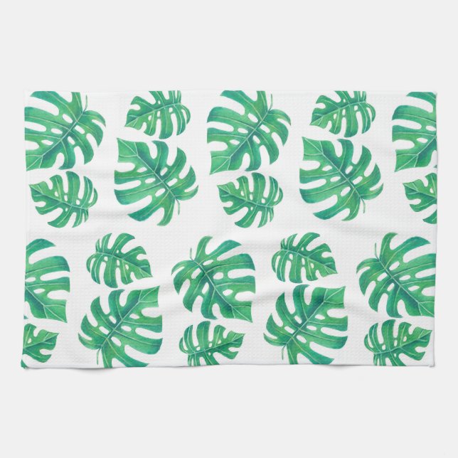 Tropiskt mönster med monstera löv kökshandduk (Horisontell)