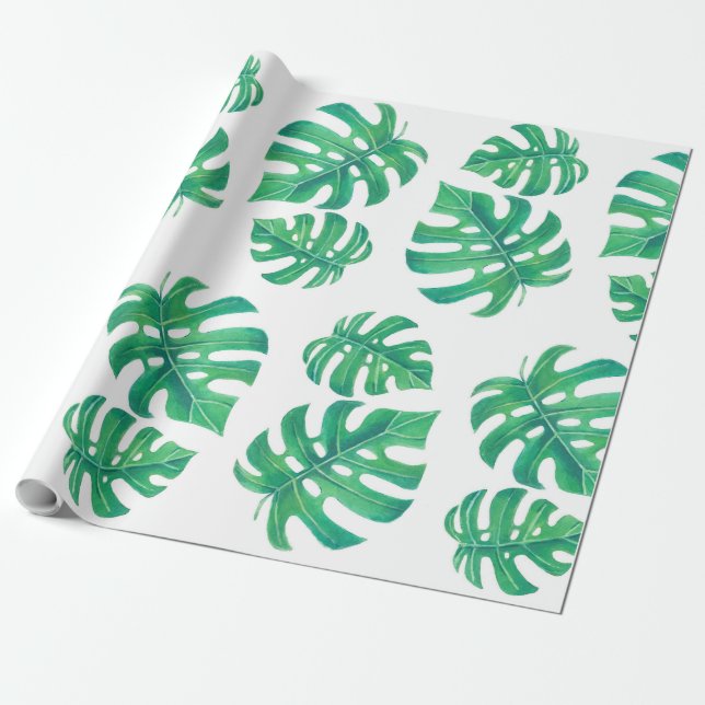 Tropiskt mönster med monstera löv presentpapper (Utrullad)