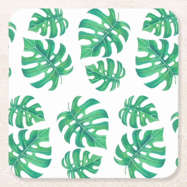Tropiskt mönster med monstera löv underlägg papper kvadrat (Framsidan)
