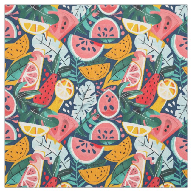 Tropiskt mönster med vattenmelon & citrus tyg (Provkarta)