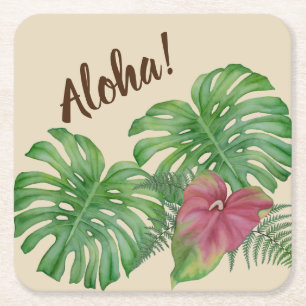 Tropiskt Monstera & AnthuriumAloha underlägg Papper Kvadrat