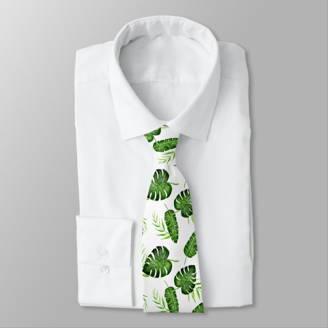 Tropiskt Monstera-blad Grönt Botaniskt Slips (Bunden)