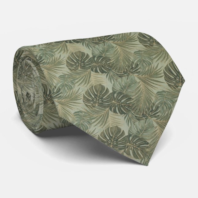 Tropiskt Monstera Bladmönster Slips (Rullad)