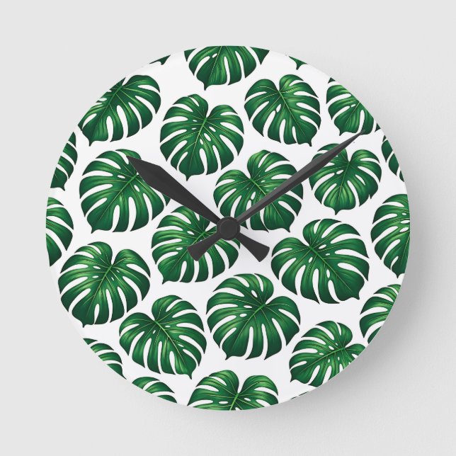Tropiskt Monstera-bladsmönster Rund Klocka (Framsida)