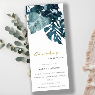Tropiskt monstera Blue Foliage Par Shower Inbjudningar