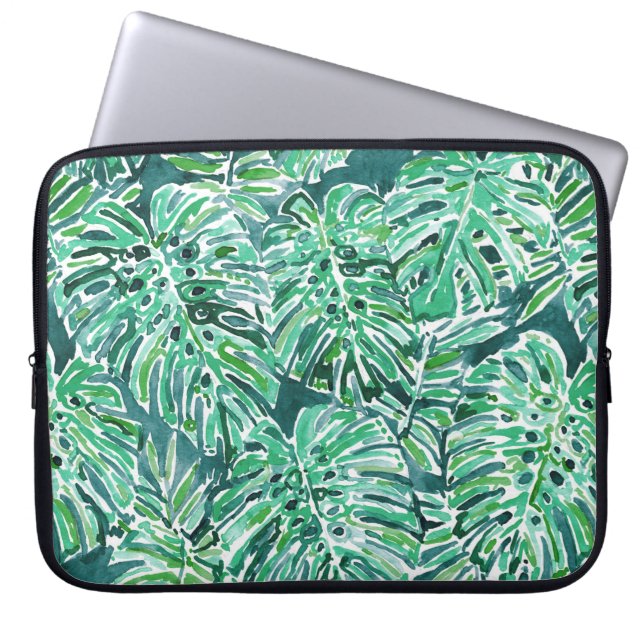 Tropiskt Monstera för DJUNGELVIBESgrönt mönster Laptop Sleeve (Framsidan)
