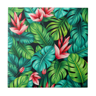 Tropiskt Monstera Heliconia Djungelmönster Kakelplatta