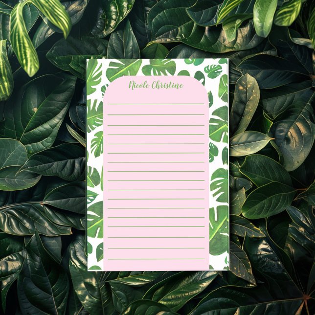 Tropiskt monstera Löv Mönster CUSTOMIZED Lining Post-it Block (Tropical Monstera Leaf Pattern CUSTOMIZED Lined Post-it Notes
)