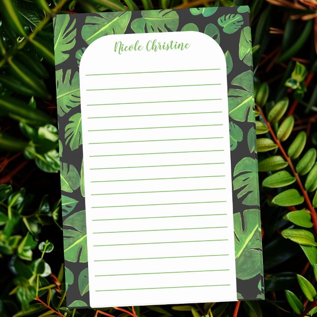 Tropiskt monstera Löv Mönster CUSTOMIZED Lining Post-it Block (Tropical Monstera Leaf Pattern CUSTOMIZED Lined Post-it Notes
)