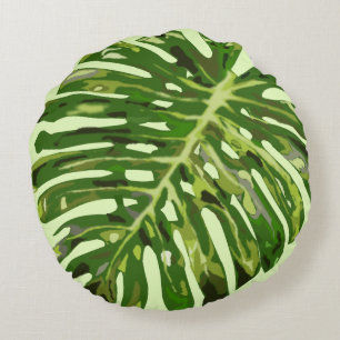 Tropiskt Monstera Löv - Välj/lägg till färg Rund Kudde