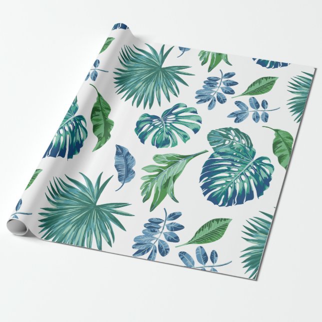 Tropiskt Monstera-löv, vattenfärg Presentpapper (Utrullad)