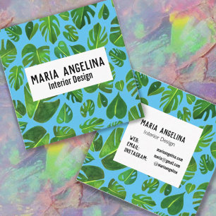 Tropiskt monstera Löv - vattenfärgsdesign Fyrkantigt Visitkort
