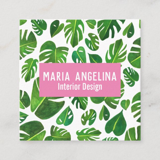 Tropiskt monstera Löv - vattenfärgsdesign Fyrkantigt Visitkort (Framsida)
