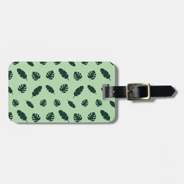Tropiskt Monstera och Palmblad Sömlöst Mönster Bagagebricka (Horisontell Framsida)