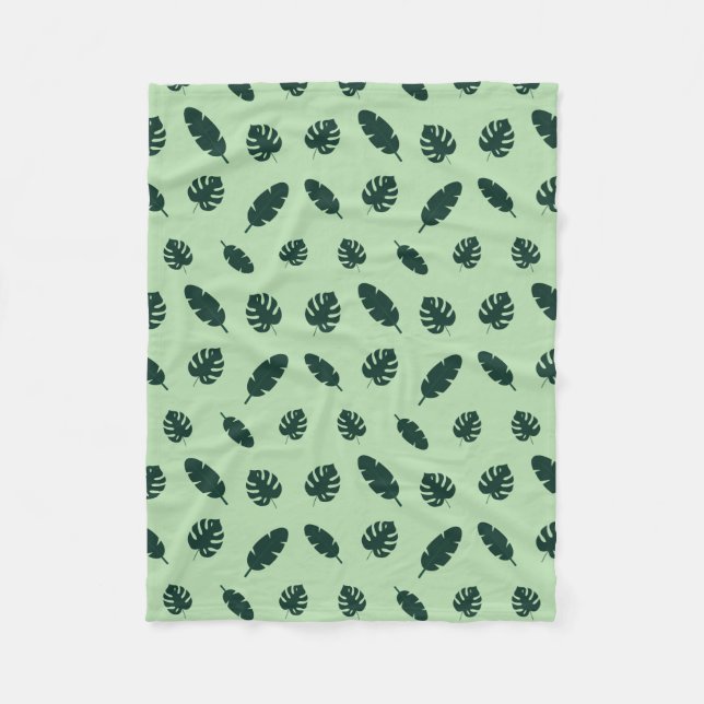 Tropiskt Monstera och palmblad Sömlöst Mönster Fleecefilt (Framsidan)
