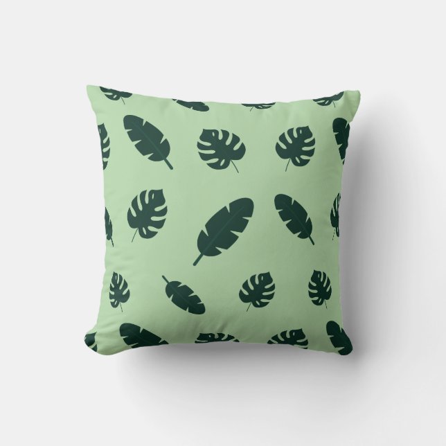 Tropiskt Monstera och palmblad Sömlöst mönster Kudde (Framsida)