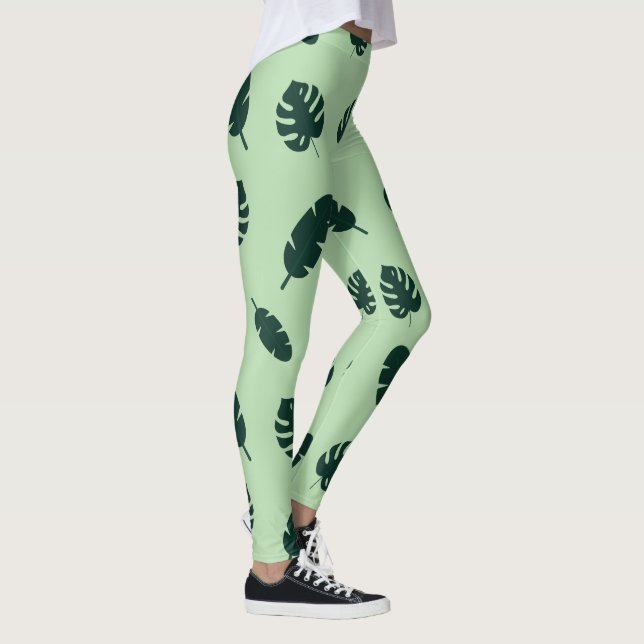 Tropiskt Monstera och Palmblad Sömlöst Mönster Leggings (Höger)