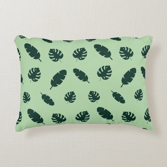 Tropiskt Monstera och Palmblad Sömlöst Mönster Prydnadskudde (Framsidan)