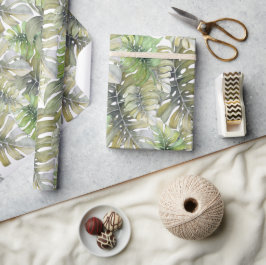Tropiskt Monstera Palm Pastell Mönster Presentpapper
