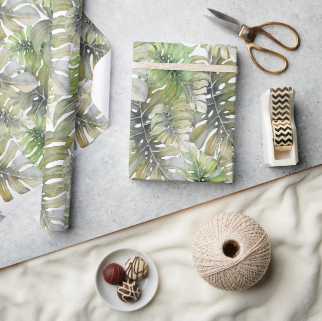 Tropiskt Monstera Palm Pastell Mönster Presentpapper (Hantverk)