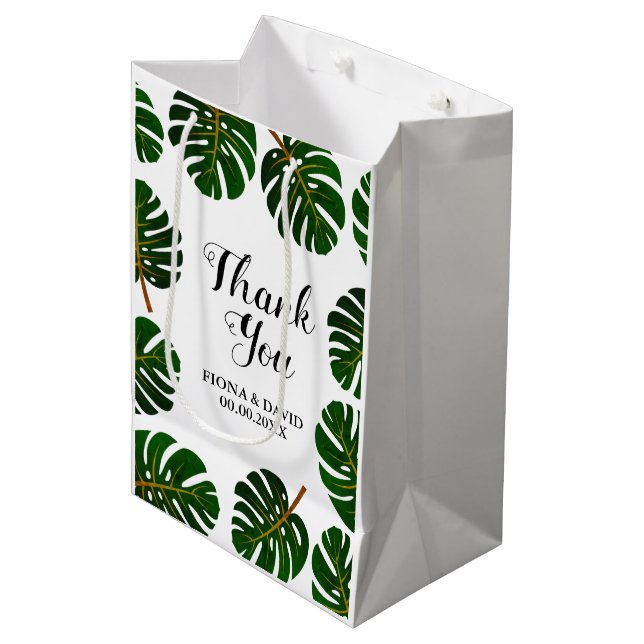 Tropiskt Monstera palmblad bröllop tack & förmån (Framsidan Vinklad)