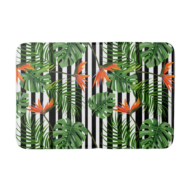 Tropiskt Monstera-randigt botaniskt mönster Badrumsmatta (Framsidan)