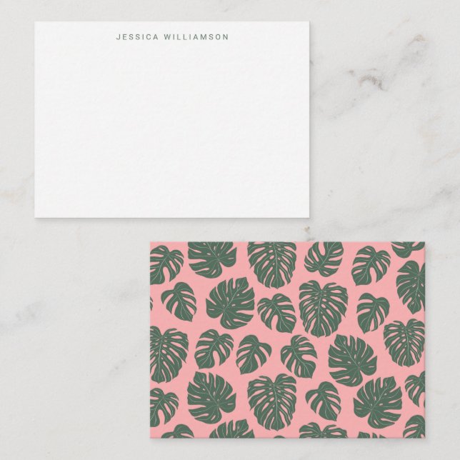 Tropiskt monstera Rosa Grönt Anpassningsbar Gift-h Anteckningskort (Fram/baksida)