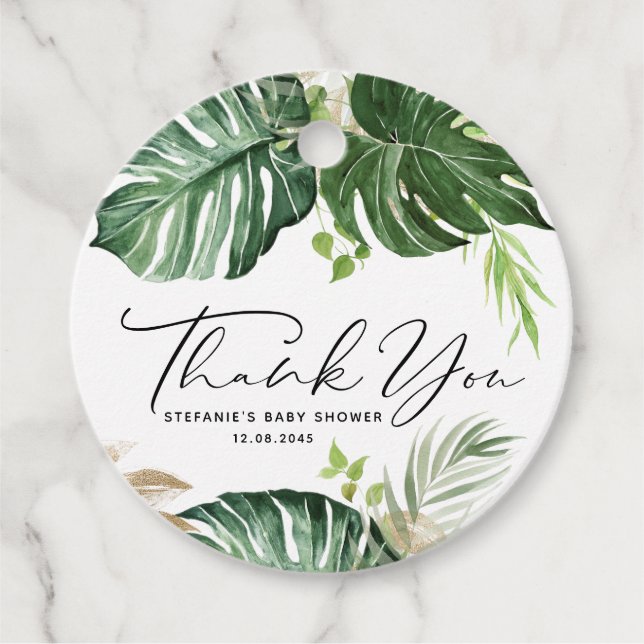 Tropiskt monstera, Tack för sommarbabyskor Gåvor Etiketter (Framsida)