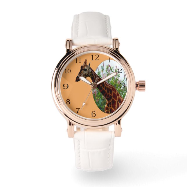 "Tropiskt nåd: Giraffe Popout Art med Hibiscus Armbandsur (Framsida)