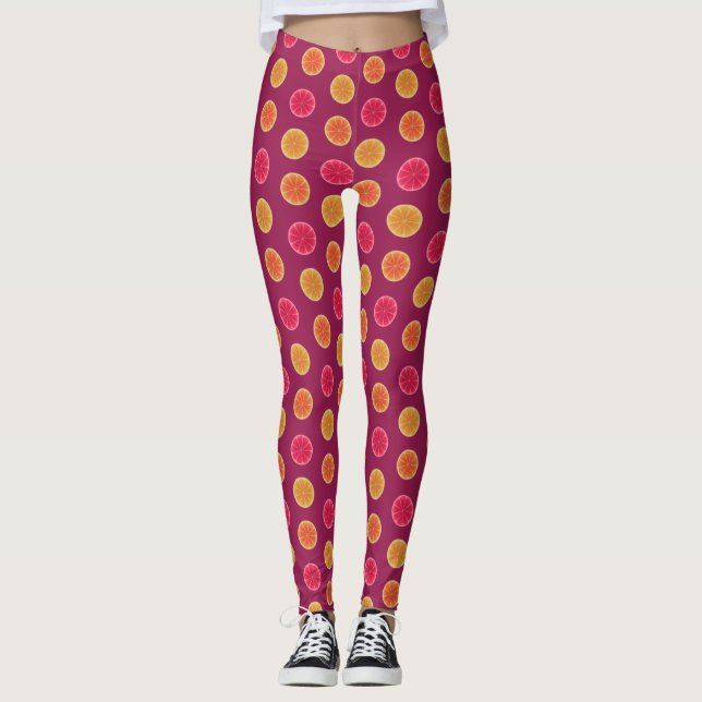 Tropiskt nätt mönster för sommarcitrusfruktskiva leggings (Framsida)