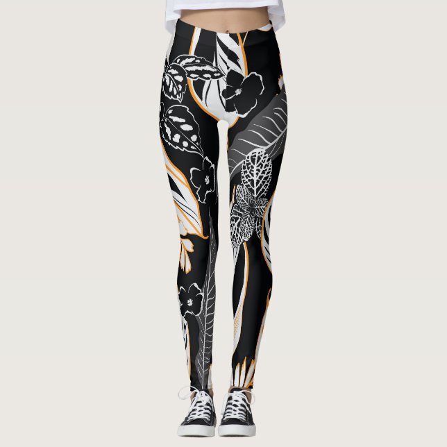 Tropiskt nattfiske: Mörk Vintage Mönster Leggings (Framsida)