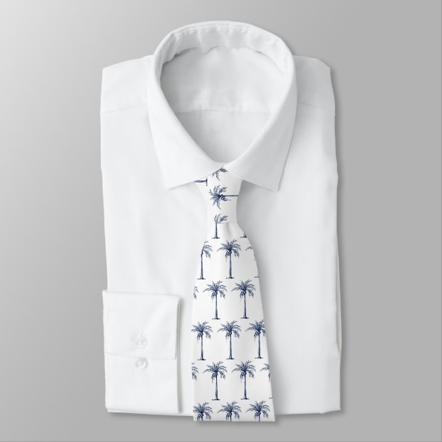 Tropiskt Navyblått Palmmönster Slips (Bunden)