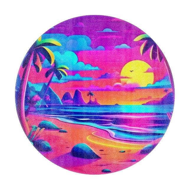 Tropiskt Neon Beach Sunset Art (Framsidan)