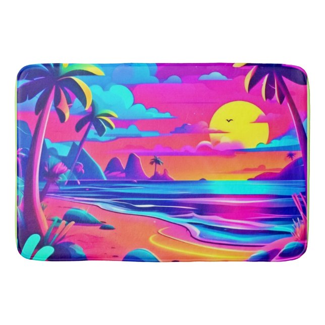 Tropiskt Neon Beach Sunset Art Badrumsmatta (Framsidan)