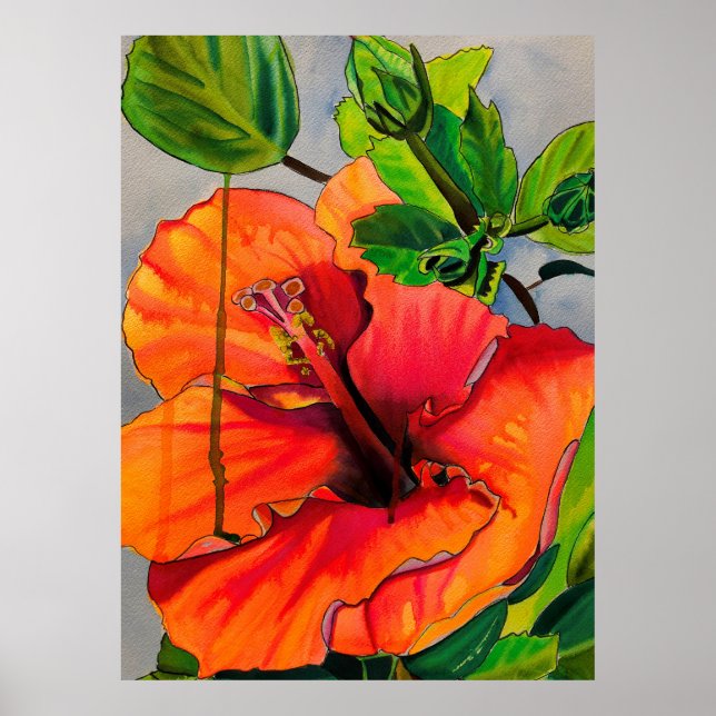 Tropiskt Neon Hibiscus-blomma Poster (Framsidan)