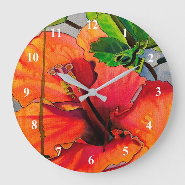 Tropiskt Neon Hibiscus-blomma Stor Klocka (Framsida)