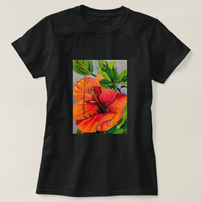 Tropiskt Neon Hibiscus-blomma T Shirt (Design framsida)