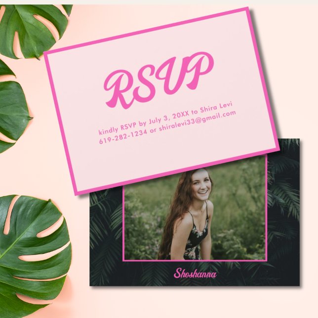 Tropiskt Neon Rosa Bat mitzvah OSA kort (Tropical Neon Pink Bat Mitzvah RSVP Card
)