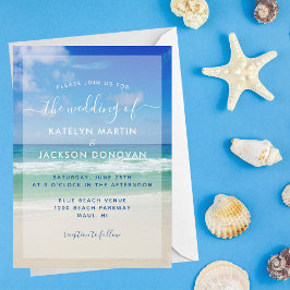 Tropiskt Ocean Vågar Photo Elegant Beach Wedding Inbjudningar