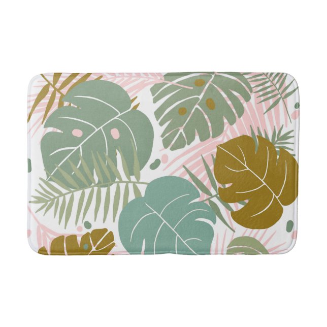 Tropiskt oljeavfall - Monstera och Handflatan Löv  Badrumsmatta (Framsidan)